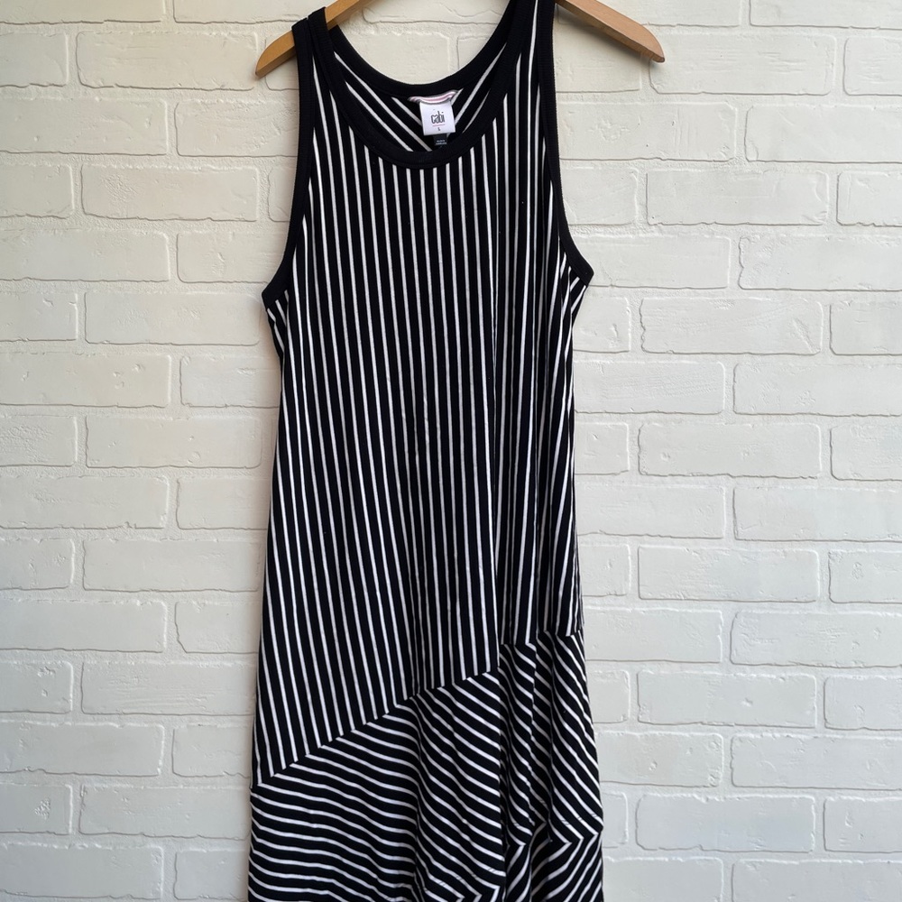 Cabi Striped Black and White Sleeveless Jersey Dress